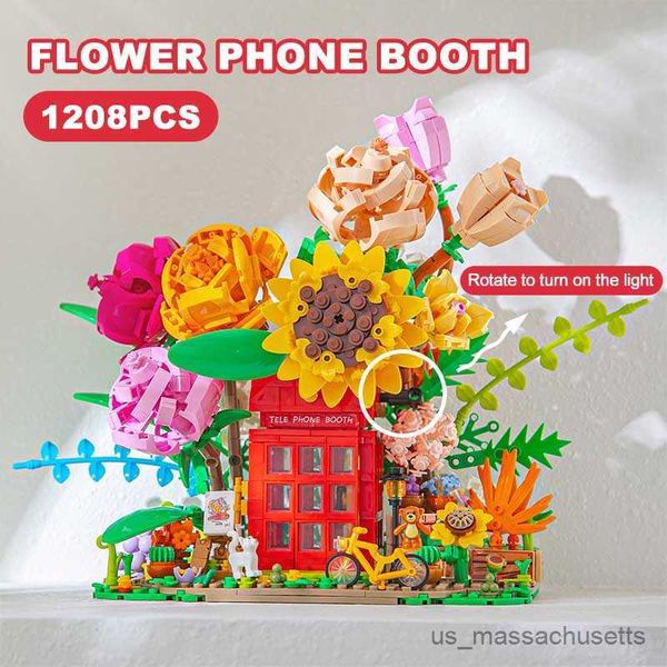 Blocs Creative Romantique Bouquet De Fleurs Éternelles Blocs De Construction Cabine Téléphonique Rose Modèle Assemblée Brique Décoration De La Maison Jouet Cadeau Pour Enfant R230817