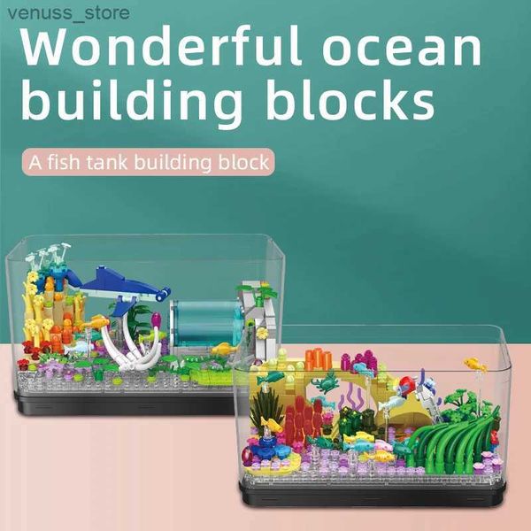 Blocs Décoration de salle créative Aquarium Aquarium Mini taille blocs de construction bricolage Fishbowl avec des briques lumineuses LED pour enfants jouets cadeaux R231208