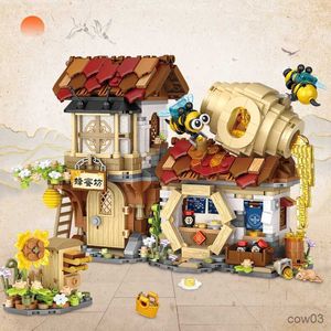 Blocs Creative Sets Mini Honeybee Hut Store Building Block Idea Pork Vendor Shop Briques Puzzle Jouets De Noël Cadeaux R230720