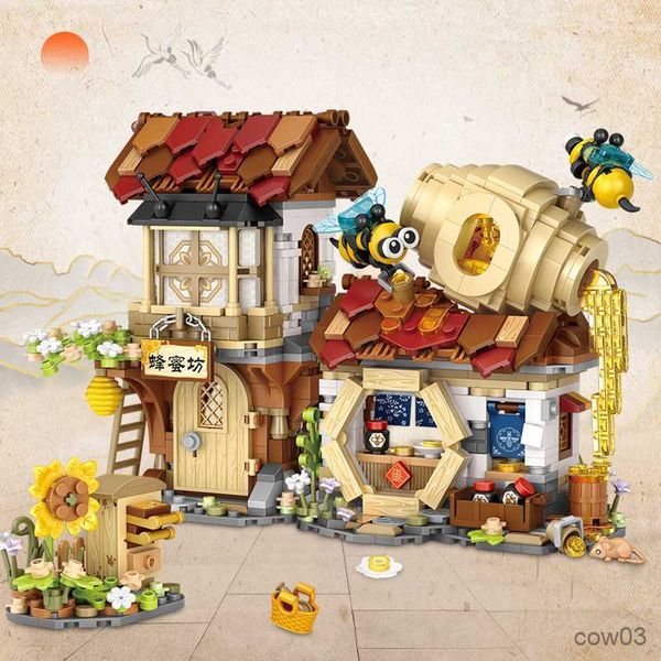 Blocs Creative Sets Mini Honeybee Hut Store Building Block Idea Pork Vendor Shop Briques Puzzle Jouets De Noël Cadeaux R230720