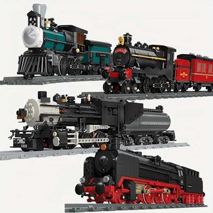 Blokkeert Creative Steam Train Railway Series Bouwstenen Model Kinderen Diy City Building Block Toys For Perfect Christmas GiftL231114