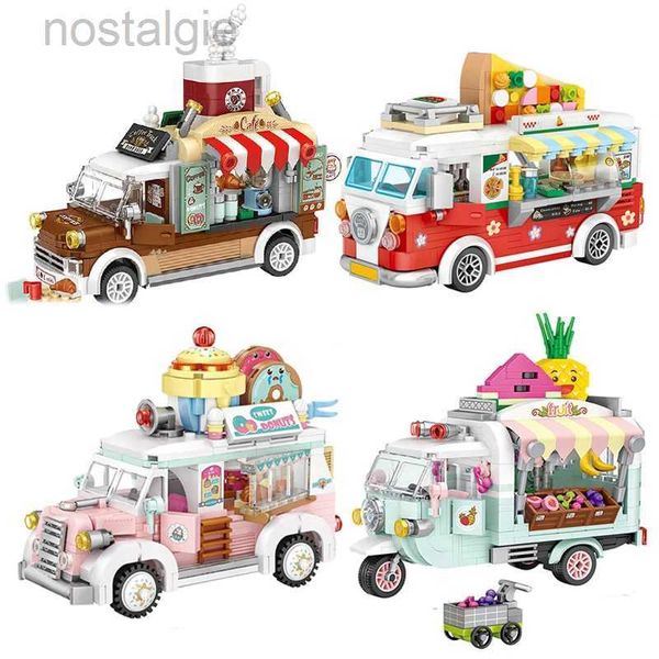 Blocks Creative Store Ensemble de blocs de construction de voiture bricolage café Pizza vente de voiture petites particules Puzzle assemblage briques jouets pour enfants cadeaux 240401