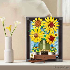 Blocs Créatif Van Gogh tournesol peinture Bouquet blocs de construction soleil fleur 3D modèle photo cadre décoration de la maison briques jouets cadeau