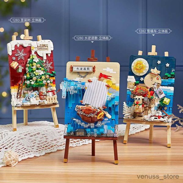 Bloques creativos para surfear en el agua, pintura, bloques de construcción, árbol de Navidad, trineo, coche, tablero de pintura estéreo, juguetes, decoración para niñas, regalo para niños, R230629