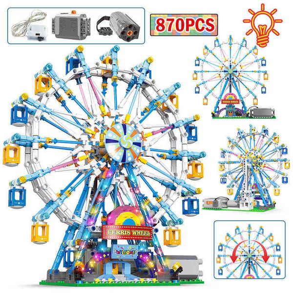 Blocks Creator Ideas Série Blocs Building Blocs Ferris Wheel Electric avec moteur et jouet léger modèle Bricks Kit Modèle Toys for Kids Gifts Adult T230103