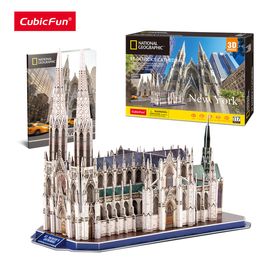 Blokkeert Cubicfun 3D Puzzles National Geographic St Patrick's Cathedral Model Kits 117pcs York Architecture Building for Adults Kids 230105