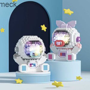 Blokkeert schattige astronaut baby micro bouwstenen glans diy geassembleerde blok ornamenten led licht kinderen constructie speelgoed geen batterij