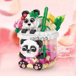 Blocs Panda mignon Mini blocs de construction bricolage Animal Panda modèle 3D tasse de thé au lait ornements assemblés jouets cadeaux de vacancesvaiduryb