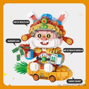 Blokken Dancing Lion Fortune Mascot Diamond Figuur Bouwsteen Diy Treasure Rabbit Lucky Cat Puzzle Decor Toys Kids Gifts R230814