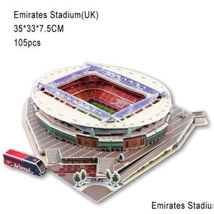 Bloques DIY 3D Puzzle Jigsaw Estadio de fútbol mundial Parque de juegos de fútbol europeo Montado Modelo de construcción Juguetes para niños Gyh 220919 D Dh41Q