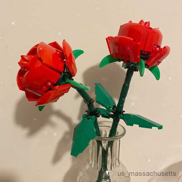 Bloques DIY Bouquet Building Blocks 2 Roses Decoración de plantas para el hogar Romántico Día de San Valentín Modelo de flores Toy para niños Regalo sin caja R230817
