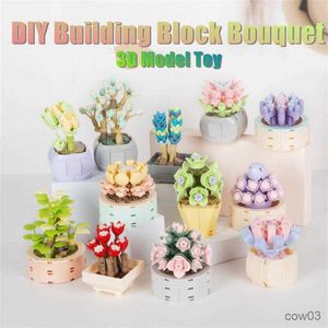 Blokken DIY Bouwsteen Boeket Mini 3D Model Speelgoed Woondecoratie Ingemaakte Bloem Romantische Model Bricks Dropship Groothandel R230720