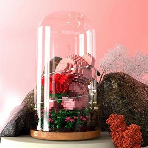 Bloques DIY Micro Oso Rosa Bloques de construcción Juguete Cúpula de cristal Flores con luz Romántica Construcción giratoria Ladrillos Decoración para niña R230720