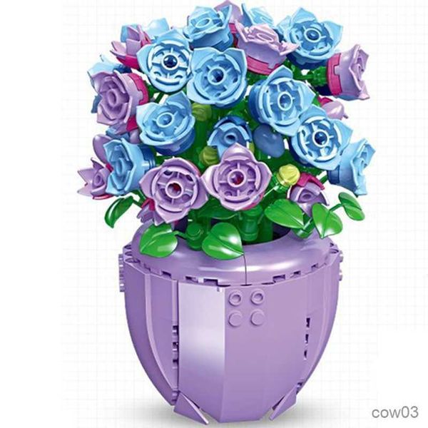 Blocs DIY Violet Campanule Plantes Saint Valentin Jardins Romantique Blocs De Construction Classique Modèle Briques Enfants Ensembles Kits Jouets R230720