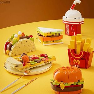 Blokken DIY Koelkast Magneet Sticker Fries Hamburg Zand Taco Bouwstenen Model Bricks Kids Sets Kits Speelgoed