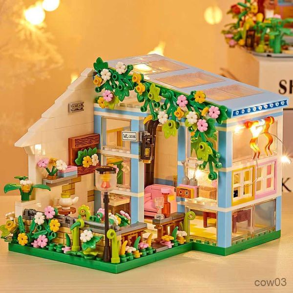 Bloques DIY Partículas pequeñas Bloques de construcción Jardín de rosas Ensamblar muebles casa de muñecas Casa en miniatura decoración del hogar regalos de Navidad R230720