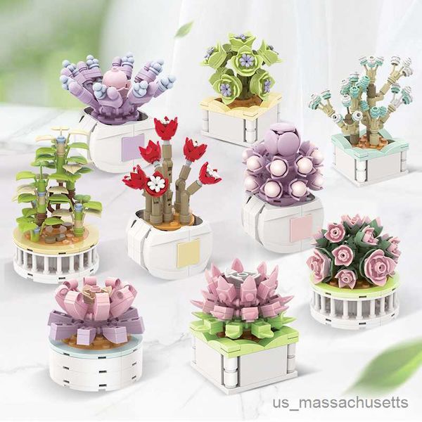 Bloques DIY Suculenta Maceta Modelo Bloques de Construcción Flores Mini Ramo de Plantas Bonsai Decoración Del Hogar Regalo de Niña Niños Juguetes Montados R230817