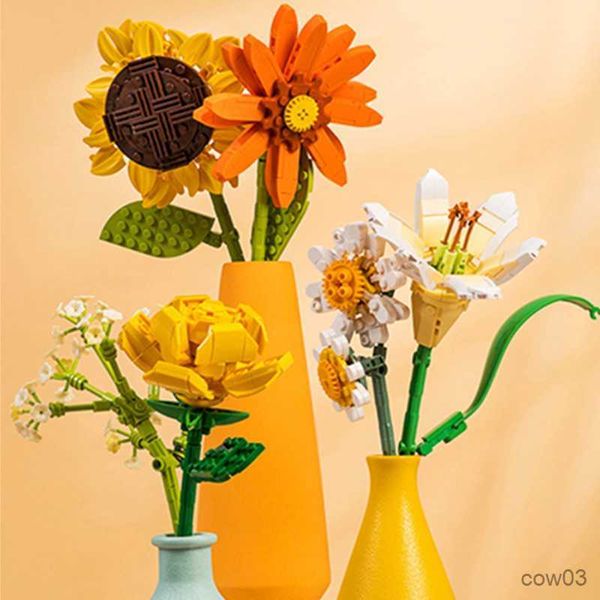 Bloques DIY Girasoles Tulipanes Rosas Jasmines Plantas Jardines Románticos Bloques de construcción Modelo clásico Ladrillos Juegos para niños Kits Juguetes R230720