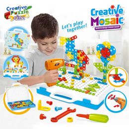 Blocs de forage vis 3D créatif mosaïque Puzzle jouets pour enfants briques de construction jouets enfants bricolage perceuse électrique ensemble garçons jouet éducatif Q