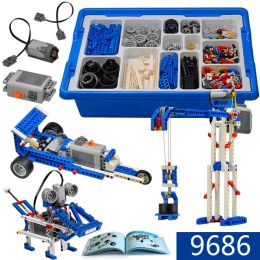 Blocs Kit de blocs de construction éducatifs et dacta 9686 Mécanismes simples et motorisés Base Set Moc Bricks Robot DIY STEAM Kit