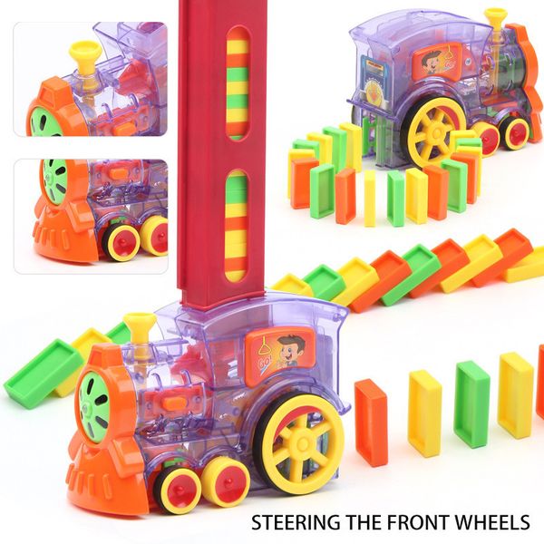 Blocs éducatifs bricolage jouet cadeau Domino Train voiture ensemble son lumière pose automatique brique coloré dominos jeu de construction 230907