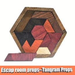 Blokken Escape Room Props Tangram Props (11 % houten) Escape Room het spel om 60 kg EM -slot te bedienen (niet inclusief)