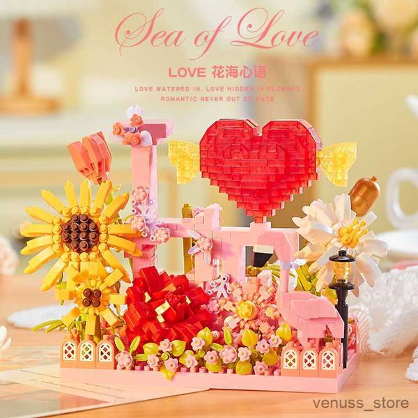 Blocs Bloc de construction compatible avec l'amour éternel Fleurs en pot Cadeaux d'anniversaire pour les filles Saint Valentin Express Love Décoration de table R230701
