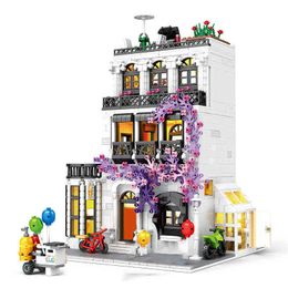 Blocs experts View Creative European Flower Street Puzzle Garden Villa modèle modulaire Blocs de construction Brick Toys Kids Gift T230103