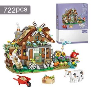 Blocks Farm Building Blocs Set DIY Rural Windmill House Model Small Particle Assembly Jewelry Adulte and Children Toy Gifts WX