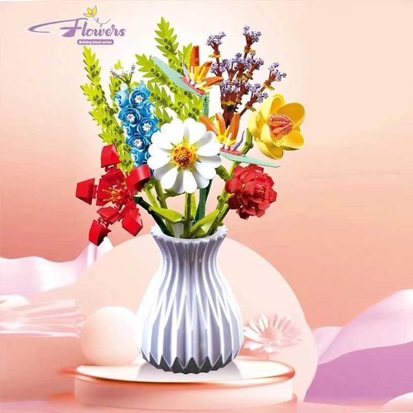 Blocks Flower Bouquet Bounom Blocshs Eternal Rose Sunflower Plant Plant Model Bricks Set With Vase DIY Toys for Kids Ldren Gifts H240523