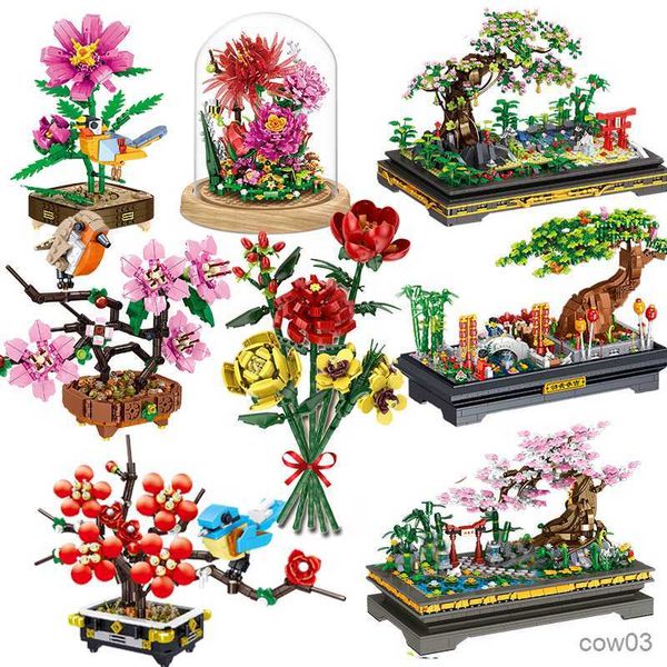 Bloques flor ramo maceta planta suculentas bonsái árbol bloques de construcción jardín modelo creativo ladrillos Diy juguetes para regalos R230720
