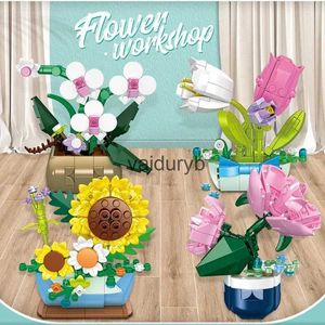 Blocs Flower Bustacal Bloc Toy avec couverture de poussière Sunflower Rose Tulip Perfume Fairy Model Home Decoration Adult Christmas Gift H240528