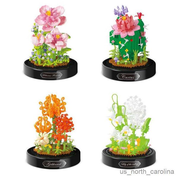 Bloques Bloques de construcción de flores Cactus creativo Hibisco Flor Bloques de plantas Juguetes DIY Decoración de escritorio Juguetes para niñas Regalos R230907