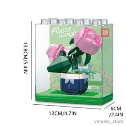 Blokken Bloem Bouwstenen Speelgoed Met Stofkap Zonnebloem Roos Tulp Parfum Fairy Bloem Model Bureau Decoratie Volwassen Romantisch Gift R230701