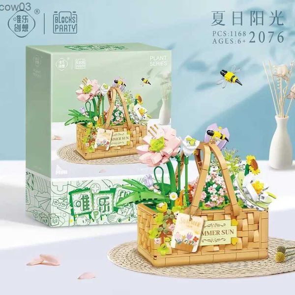 Blocs Ensemble de briques de construction de fleurs, bloc de construction, panier de fleurs de soleil, assemblage, cadeau d'anniversaire pour fille, R231020