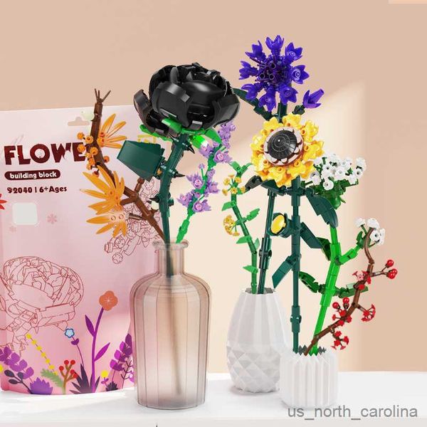 Bloques Modelo de flores Bloques de construcción Juguetes para niños DIY Juguete de construcción educativo Plantas de flores Bloques Juguetes para niños para regalos R230907