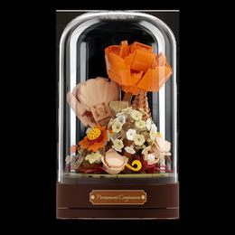 Blocs fleur boîte à musique construction éternelle Rose bloc créatif pièce de décoration saint valentin cadeau anniversaire 230731