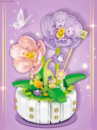 Blocs Fleur en pot bureau maison simulation décoration créative enfants puzzle MINI blocs de construction anniversaire vacances cadeau Violets R231208