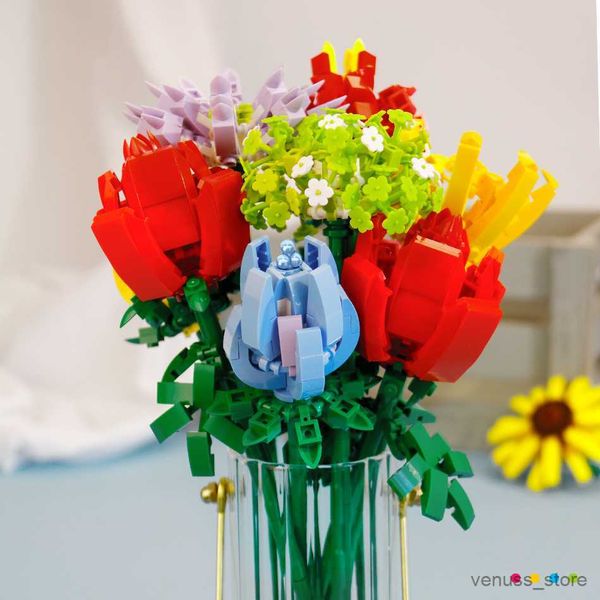 Bloques de flores, ramo de flores romántico, bloques de construcción, partículas pequeñas con juguetes ensamblados para niña, regalo de cumpleaños R230701