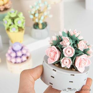 Blocs de construction de fleurs succulentes en pot, jouets d'assemblage de Bouquet de fleurs romantiques pour filles et femmes, cadeau d'anniversaire R230904