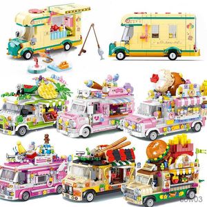 Bloques Comida Camión de hielo Van Cart Camper Candy Friends Set Building Mini Kits de bloques Modelo Ladrillos Juguetes para niños Libro City Girls Club Park R230720