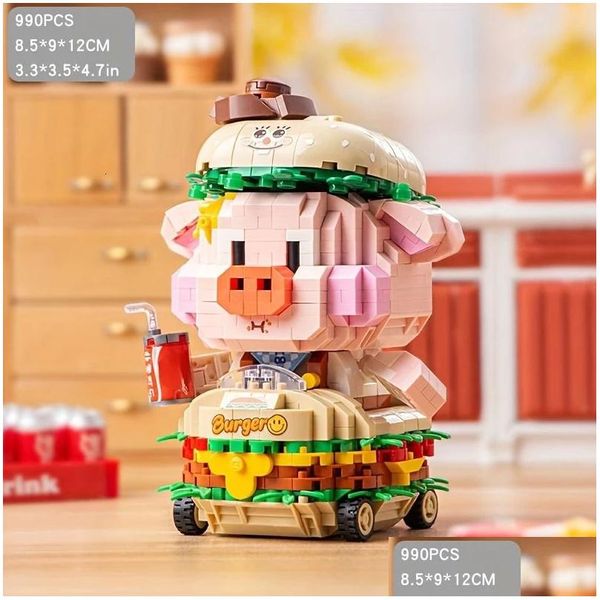 Bloques para Loz Micro Diamond Building Hamburg Pig Cute Childrens Puzzle Asamblea Bloque de juguete Regalo de cumpleaños 231117 Drop Delivery Toys G DHZ5T