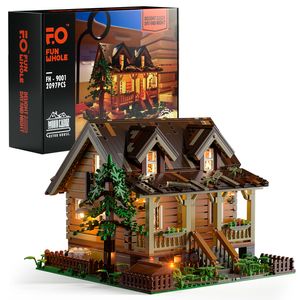 Blocs Funwhole Wood Cabin Ensemble de construction modulaire avec kit de lumières LED Briques Modèle 2097 PCS Jouets de construction pour enfants et adultes 230506