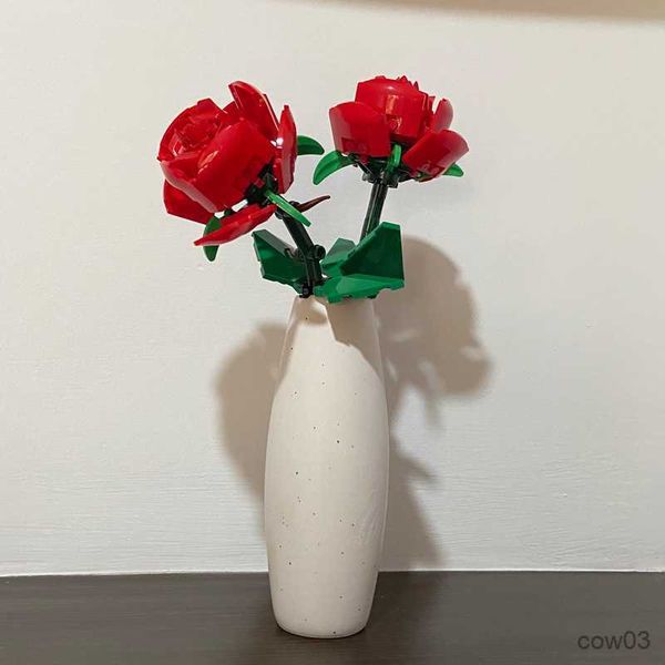 Bloques de regalo para novia, flores, rosas, bloques de construcción, ramo, partículas pequeñas, compatibles con la serie de rosas de flores ensambladas R230718