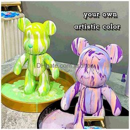 Bloques hechos a mano DIY Iti Fluid Bear Ornamento Estatua Figura Personalidad Creativa Violento Scpture Inicio Tienda Decoración Regalo T220730 Dro Dhcne