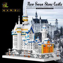 Blokkeert Huiqibao 3000 pcs Mini Swan Stone Micro Castle City Architectuur Model Bouwstenen Street View Diamond bakstenen speelgoed kinderen