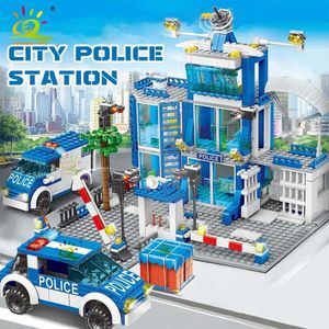 Blokkeert huiqibao 753 stukken stedelijke politiebureau bouwstenen ingesteld voor jongens DIY autofiguren bouwstenen kinderen volwasseneneducatie speelgoed wx