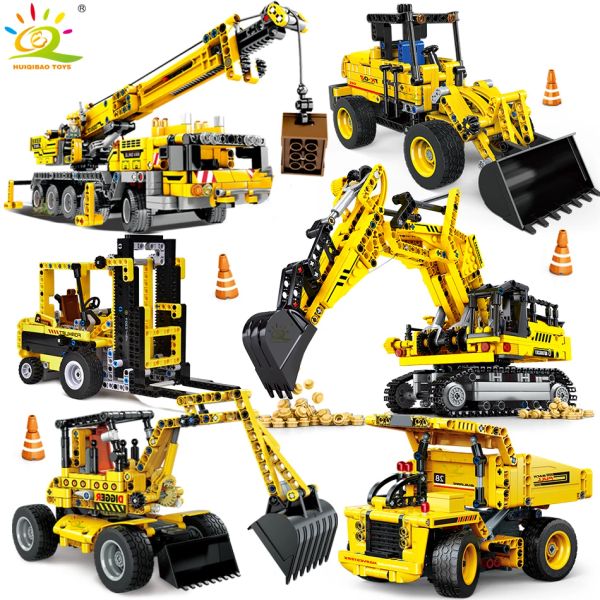 Blocs Huiqibao Engineering Tamin Tech Building Blocing City Construction Toy For Children Boy Adults Excavator Bulldozer Crane Car Brick