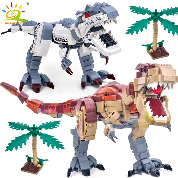 Blocs HUIQIBAO Jurassic Indominus Rex dinosaure monde modèle bâtiment ville Triceratops Velociraptor Dino parc briques enfants jouet 221209