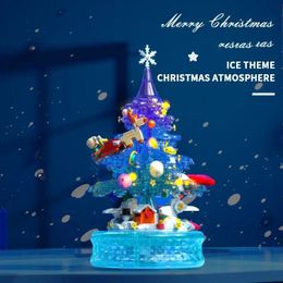 Blokkeert Ice Snow Christmas Tree Lighting Music Box Set Set Desktop Decoration Children's Puzzle Toys Holiday Gifts 231114